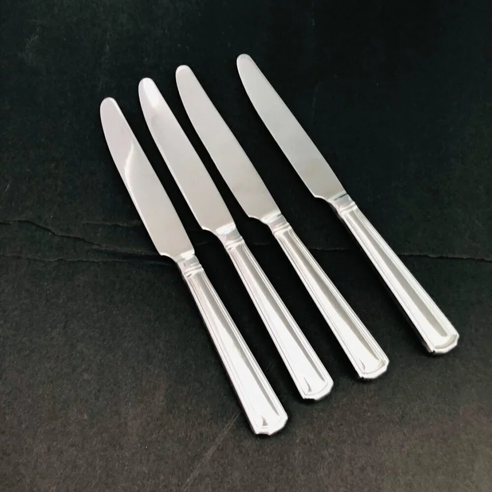Wallace Parker House‎ Dinner Knives Set 4 Stainless Steel Square Edge NIce